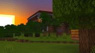 A picturesque view of a woodland mansion in Minecraft during a sunrise. (Image via Minecraft & Chill/YouTube)