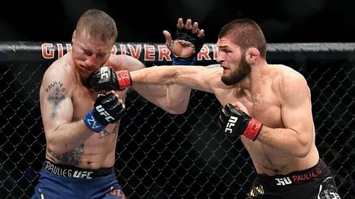 Justin Gaethje (left); Khabib Nurmagomedov (right)