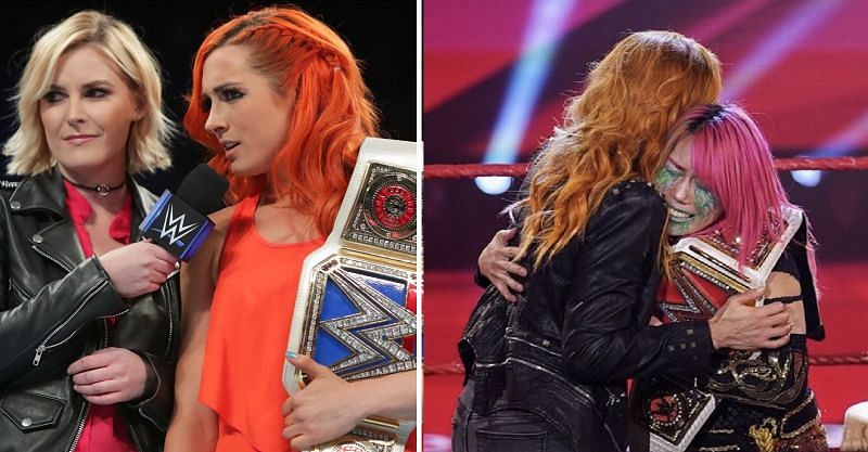 Renee Paquette and Becky Lynch; Lynch and Asuka