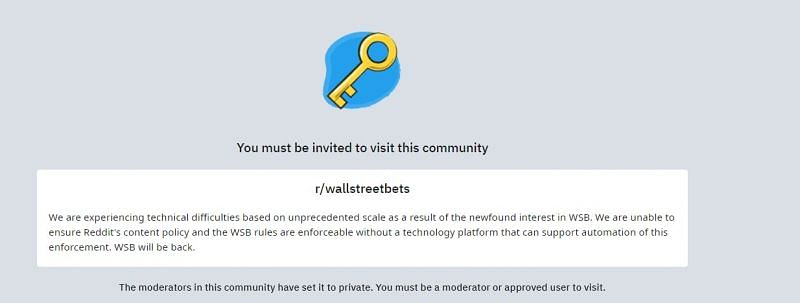The WallStreetBets subreddit has been made private
