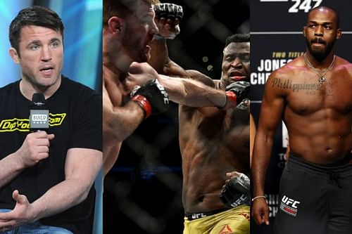 Chael Sonnern (L), Miocic vs Ngannou (C), Jon Jones (R)