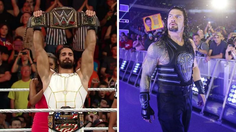 Seth Rollins (left); Roman Reigns (right)