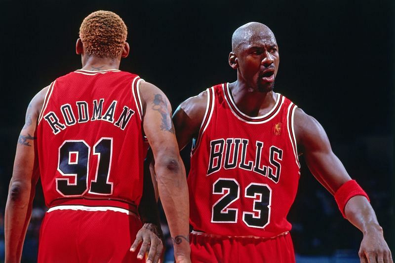 Dennis Rodman and Michael Jordan.