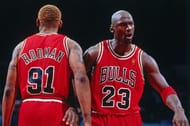 Dennis Rodman and Michael Jordan.