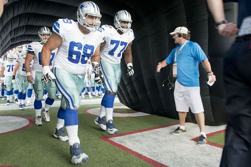 Demetress Bell (77) as a member of the Dallas Cowboys Bell's father Karl Malone