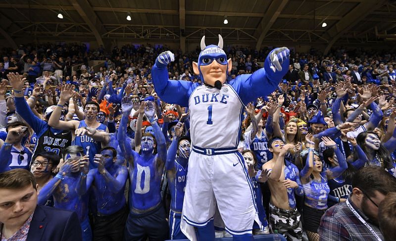 The Duke Blue Devils mascot performs during the first half. 