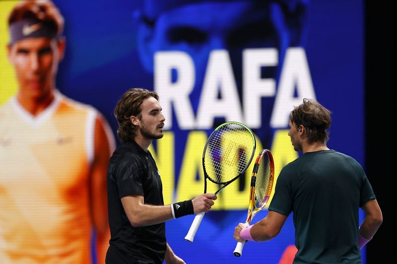 Stefanos Tsitsipas and Rafael Nadal at the 2020 ATP Finals
