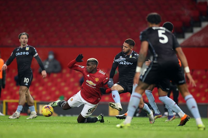 Paul Pogba wins a penalty during Manchester United&#039;s 2-1 win over Aston Villa