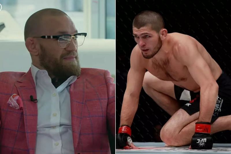 Conor McGregor (L) and Khabib Nurmagomedov (R)