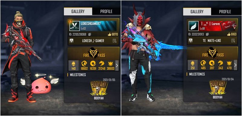 Free Fire IDs of Lokesh Gamer and Lorem