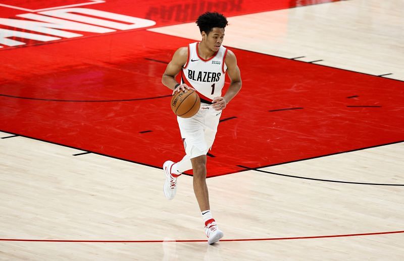 Anfernee Simons #1 of the Portland Trail Blazers dribbles against the Minnesota Timberwolves during the fourth quarter at Moda Center (Photo by Steph Chambers/Getty Images)