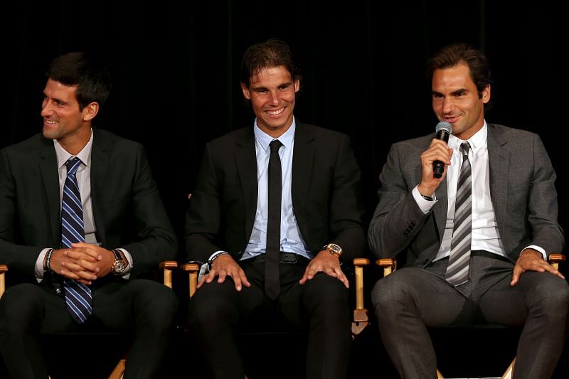 Novak Djokovic; Rafael Nadal and Roger Federer