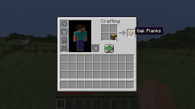 The crafting recipe for wooden planks in Minecraft. (Image via Minecraft)