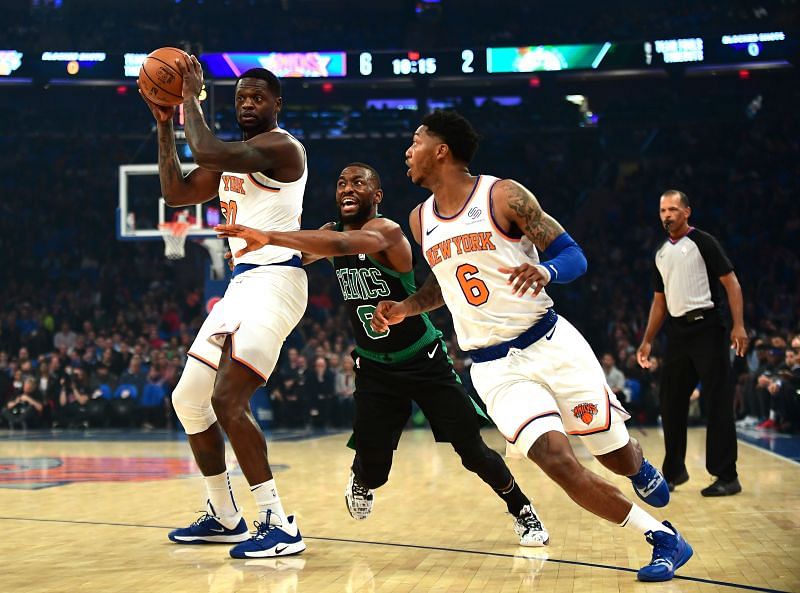 Kemba Walker of the Boston Celtics guards Julius Randle of the New York Knicks&nbsp;