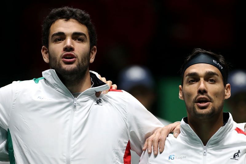 Matteo Berrettini (L) and Fabio Fognini at the 2019 Davis Cup