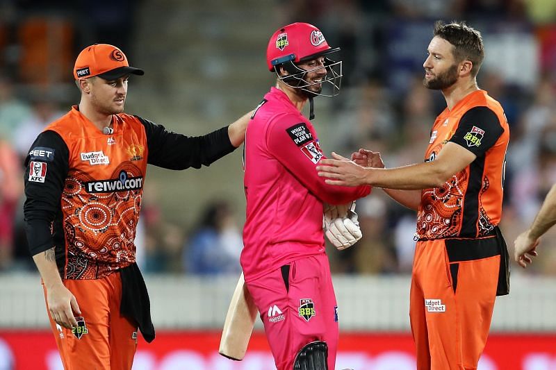 Andrew Tye and James Vince shook hands after the game