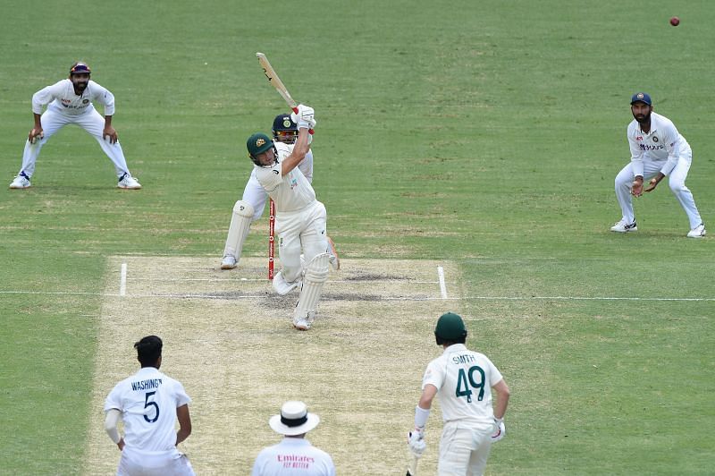 Marnus Labuschagne in action against India.