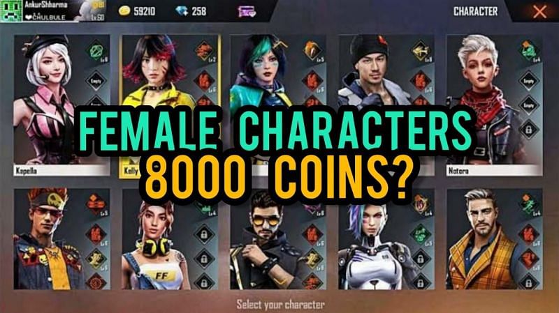 5 best female Free Fire characters for 8000 coins