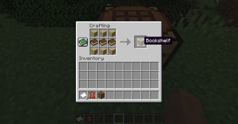 The crafting recipe for a bookshelf in Minecraft. (Image via Minecraft)