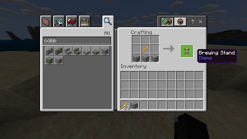 Using your blaze rod, combine it with three pieces of &lt;span class=&#039;entity-link&#039; id=&#039;suggestBtn-41&#039;&gt;cobblestone&lt;/span&gt; in a &lt;span class=&#039;entity-link&#039; id=&#039;suggestBtn-42&#039;&gt;crafting table&lt;/span&gt; to make a brewing stand