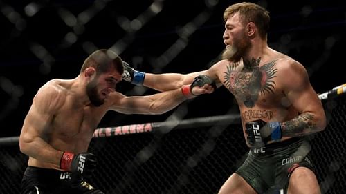 Khabib Nurmagomedov (left); Conor McGregor (right)