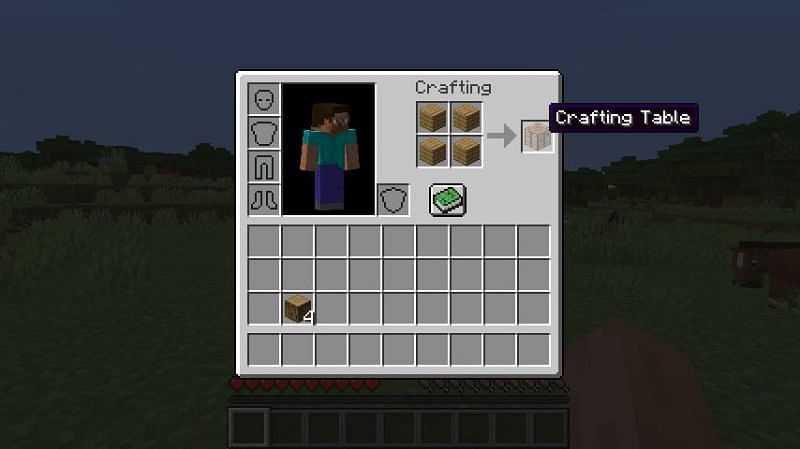 The crafting recipe for a crafting table in Minecraft. (Image via Minecraft)