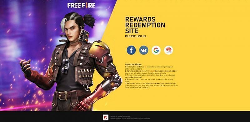 Redemption website of Free Fire