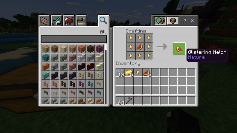 Crafting a glistering Melon in Minecraft