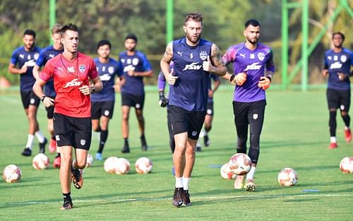 Bengaluru FC players in training at the Dempo SC training facilities in Carambolim.