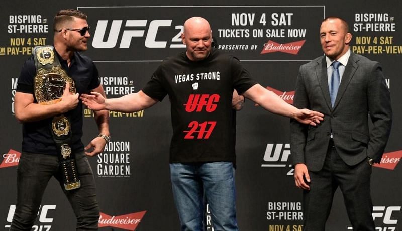Michael Bisping (left) is no stranger to Georges St-Pierre (right) who defeated Bisping at UFC 217 in November 2017