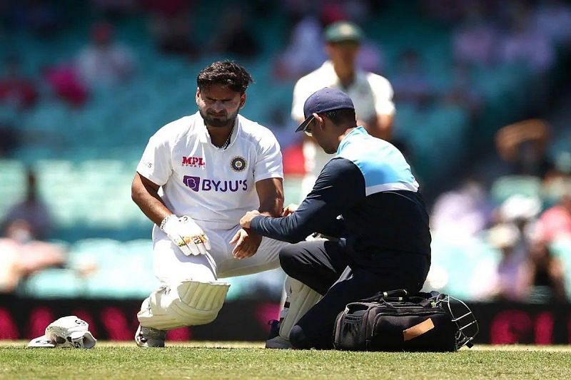 Rishabh Pant was struck on the elbow through a short-ball from Cummins