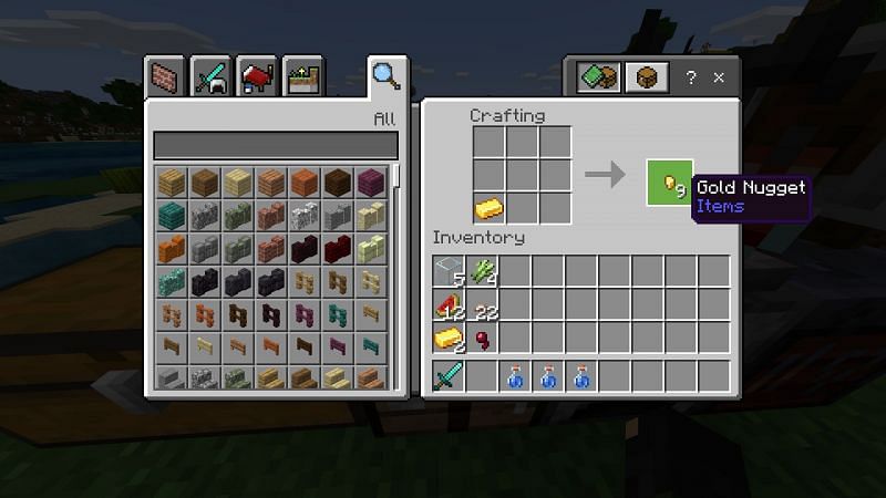 Crafting a gold nugget in Minecraft