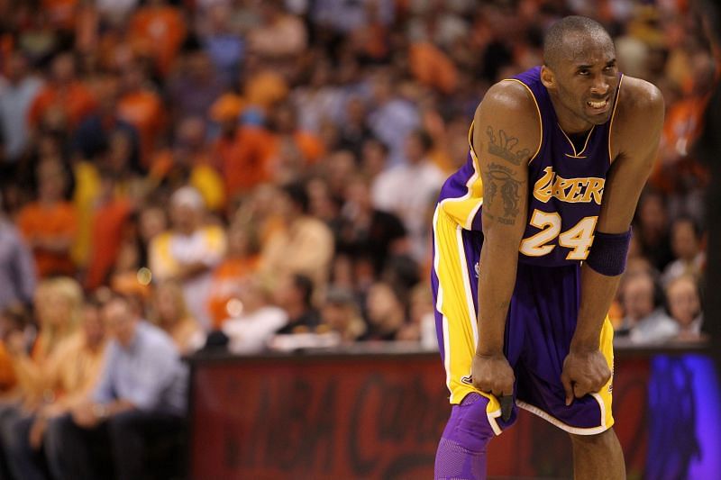 Kobe Bryant #24 of the Los Angeles Lakers stands on the court during their 106-115 loss to the Phoenix Suns in Game Four of the Western Conference Finals during the 2010 NBA Playoffs at US Airways Center on May 25, 2010 in Phoenix, Arizona. (Photo by Ronald Martinez/Getty Images)