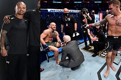 Thiago Alves reacts to Conor McGregor describing how he pointed out to Dustin Poirier that the calf kicks were causing damage