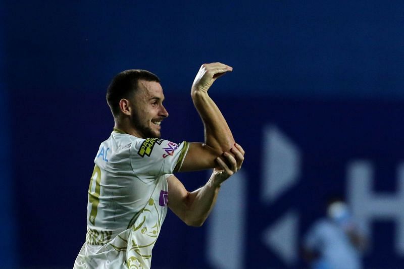 Jordan Murray went funky with his celebrations after winning the game for Kerala Blasters FC. Courtesy: ISL