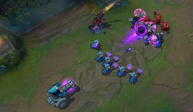 Buffed-up minions along with the champion, possessed by Hand of Baron (Image via Riot Games)