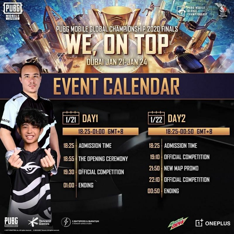 PMGC Finals event calendar(day 1 and 2)
