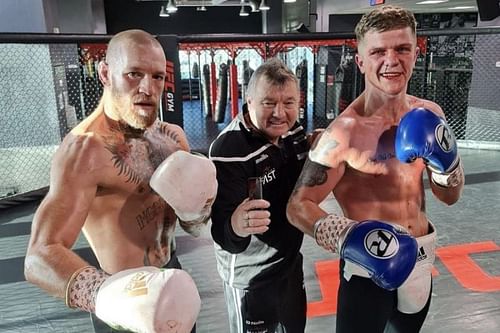 Conor McGregor, boxing coach Phil Sutcliffe, and Dylan Moran. Image credit: Dylan Moran's Instagram (@dylanmorann)