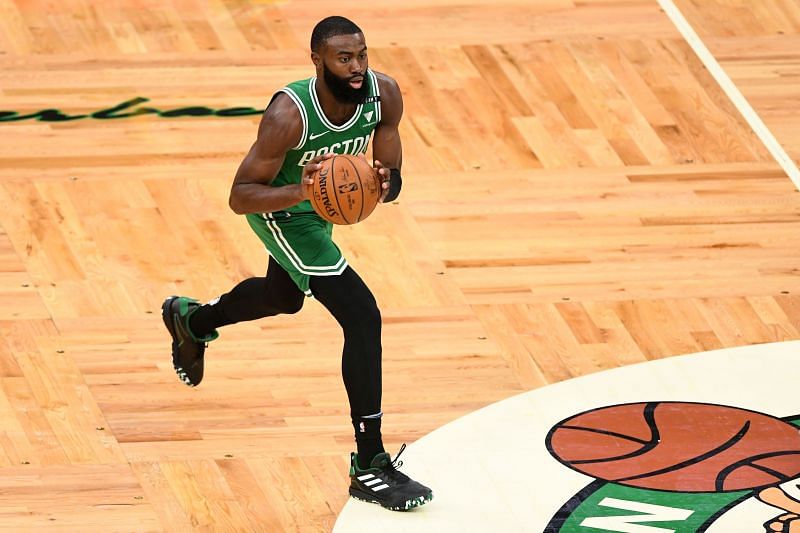Jaylen Brown of the Boston Celtics looks to pass the ball against the Milwaukee Bucks.&nbsp;