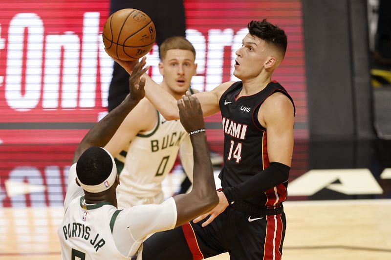 Tyler Herro of the Miami Heat goes up for a layup.