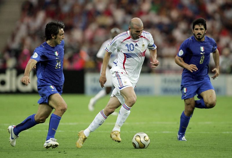 Zinedine Zidane (middle) in action for France in the 2006 FIFA World Cup Final against Italy