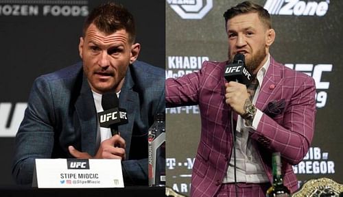 Stipe Miocic (left); Conor McGregor (right)