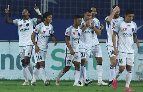 Odisha FC players in action in an earlier ISL match (Image Courtesy: ISL Media)