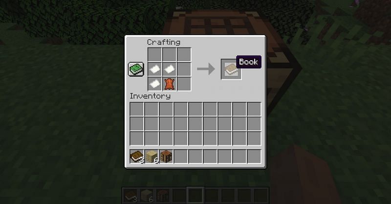 The crafting recipe for a book in Minecraft. (Image via Minecraft)