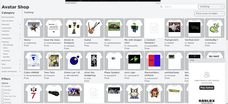 Roblox free clothing items