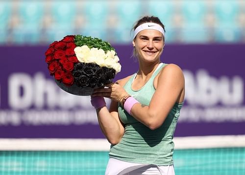 Aryna Sabalenka with the Abu Dhabi trophy