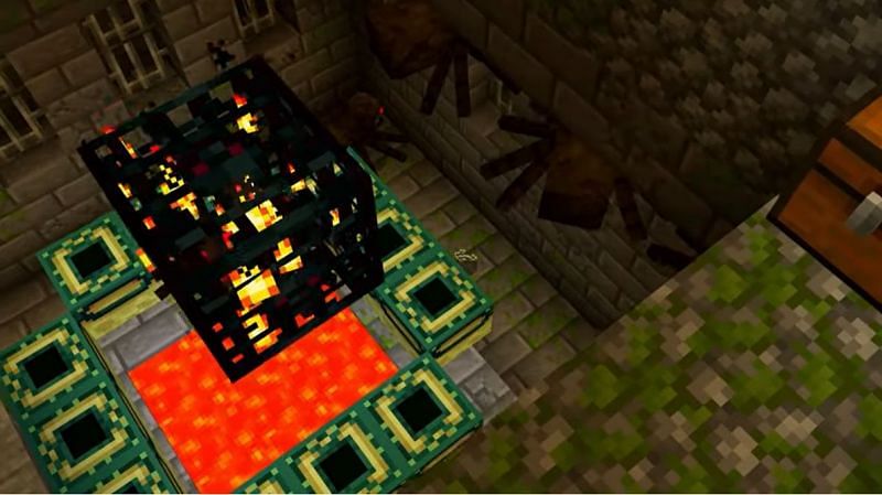 A hostile mob spawner floating above an End Portal in Minecraft. (Image via Minecraft &amp; Chill/YouTube)