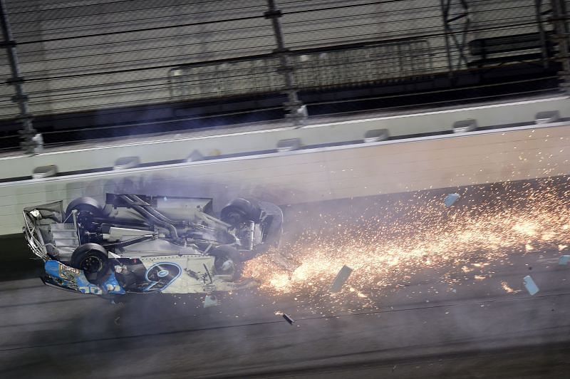 Ryan Newman, driver of the #6 Koch Industries Ford, flips over as he crashes during the NASCAR Cup Series 62nd Annual Daytona 500 at Daytona International Speedway on February 17, 2020 in Daytona Beach, Florida. (Photo by Jared C. Tilton/Getty Images)