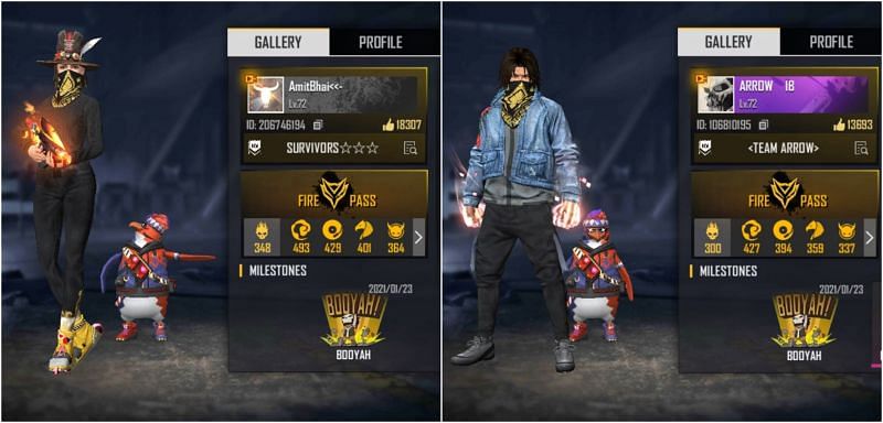 Free Fire IDs of Amitbhai and Arrow IB
