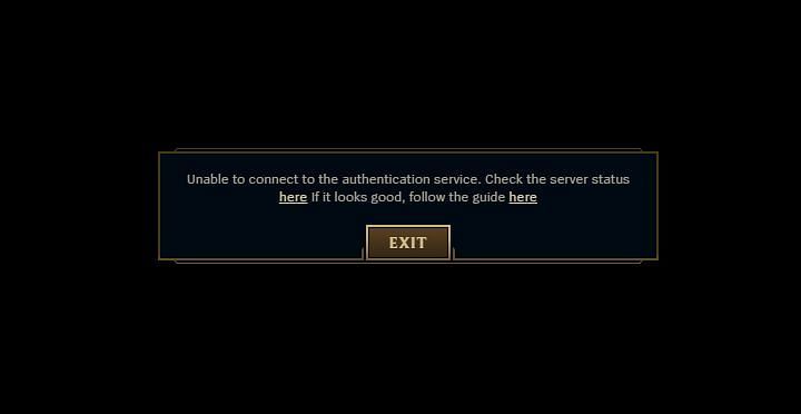 How to fix LoL's 'unable to connect to the authentication service